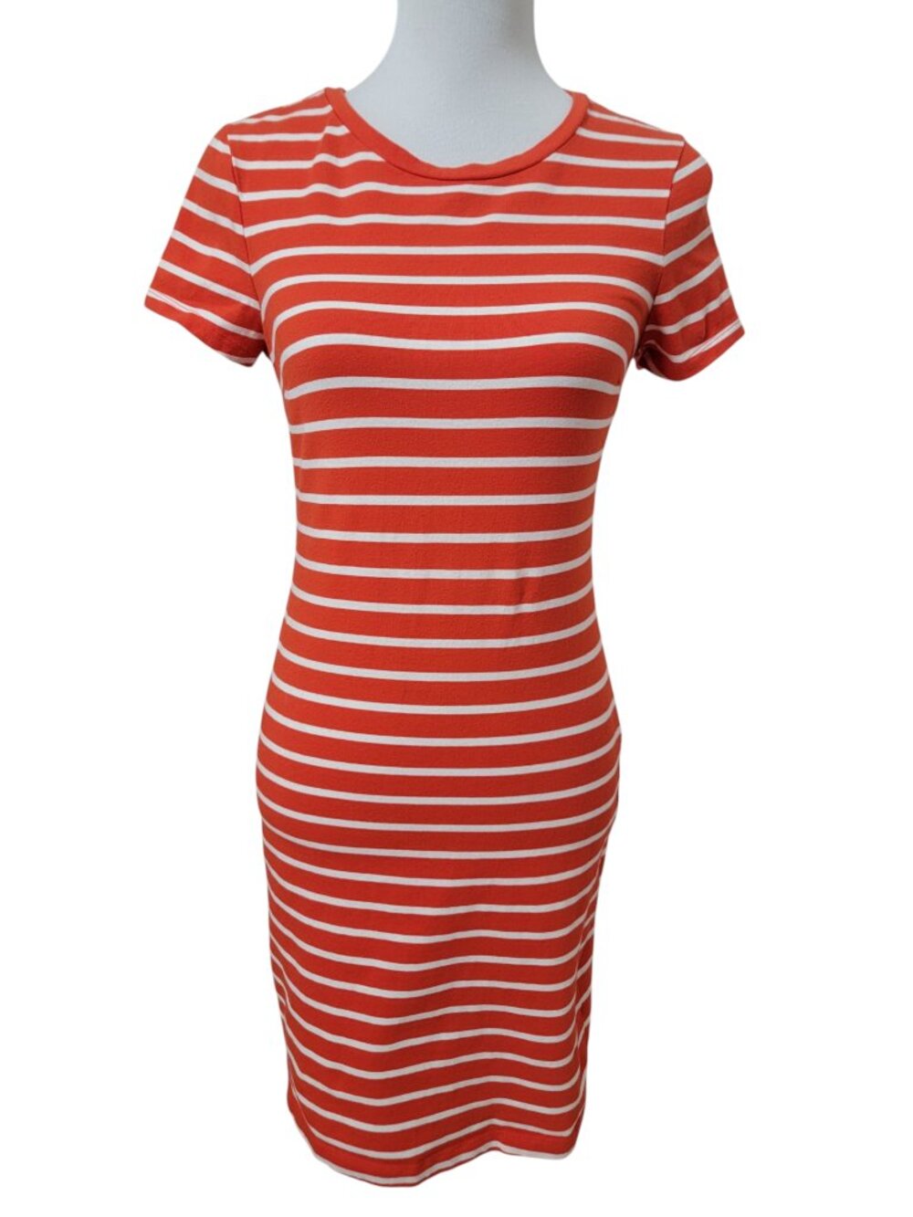 Old Navy Size S Orange & White Striped Midi T-Shirt Dress